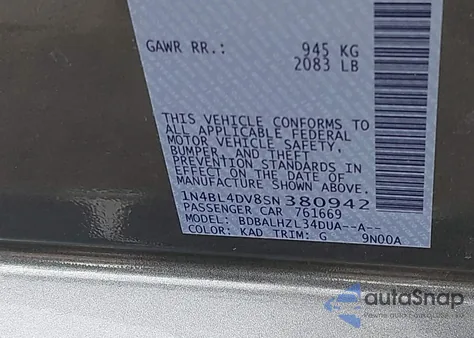 2025 Nissan Altima Sv Fwd from USA, damaged, VIN 1N4BL4DV8SN380942